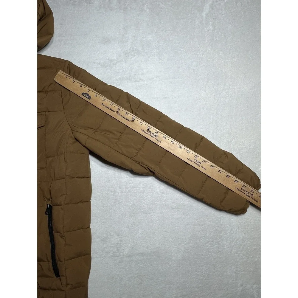 Levi's Men's L Brown Quilted Pockets Jacket Parka Puffer Hoodie Winter Hood EUC